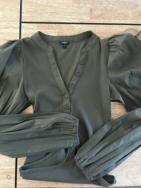 Express Olive Henley Top with Button Placket